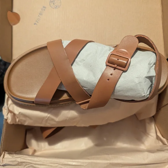 Chaco Townes Flatform Women's Brown Leather Sandals - Picture 7 of 9